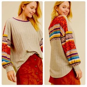 Contrast Balloon Sleeve Top